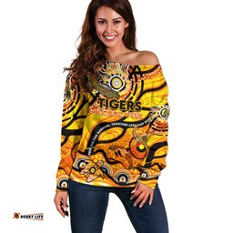 Custom NAIDOC Week 2024 Tiger Off Shoulder Sweater Aboriginal Animals Keep The Fire Burning