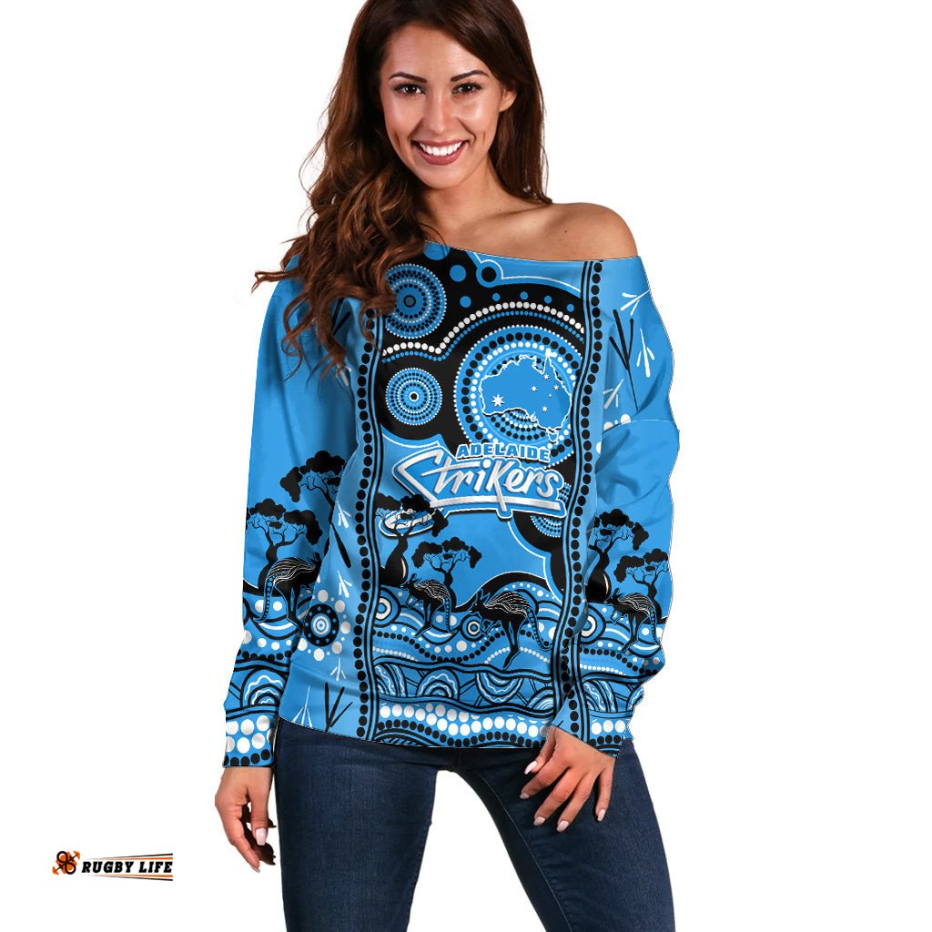 Adelaide Strikers Cricket Off Shoulder Sweater Happy Australia Day Aboriginal Art