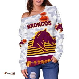 Brisbane Broncos Women's Off Shoulder Sweater Anzac Day Simple Style White