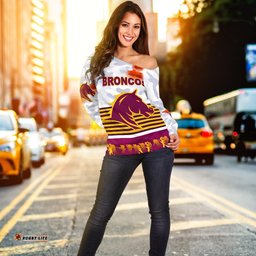 Brisbane Broncos Women's Off Shoulder Sweater Anzac Day Simple Style White