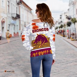 Brisbane Broncos Women's Off Shoulder Sweater Anzac Day Simple Style White