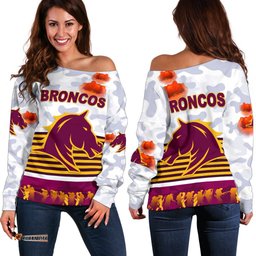 Brisbane Broncos Women's Off Shoulder Sweater Anzac Day Simple Style White