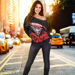Essendon Bombers Anzac Day Women Off Shoulder Sweater Indigenous Art