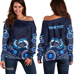 Australia Aboriginal Off Shoulder Sweater Dolphin Dark Blue