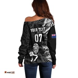 Personalised New Zealand Rugby Off Shoulder Sweater Silver Fern Basic World Cup