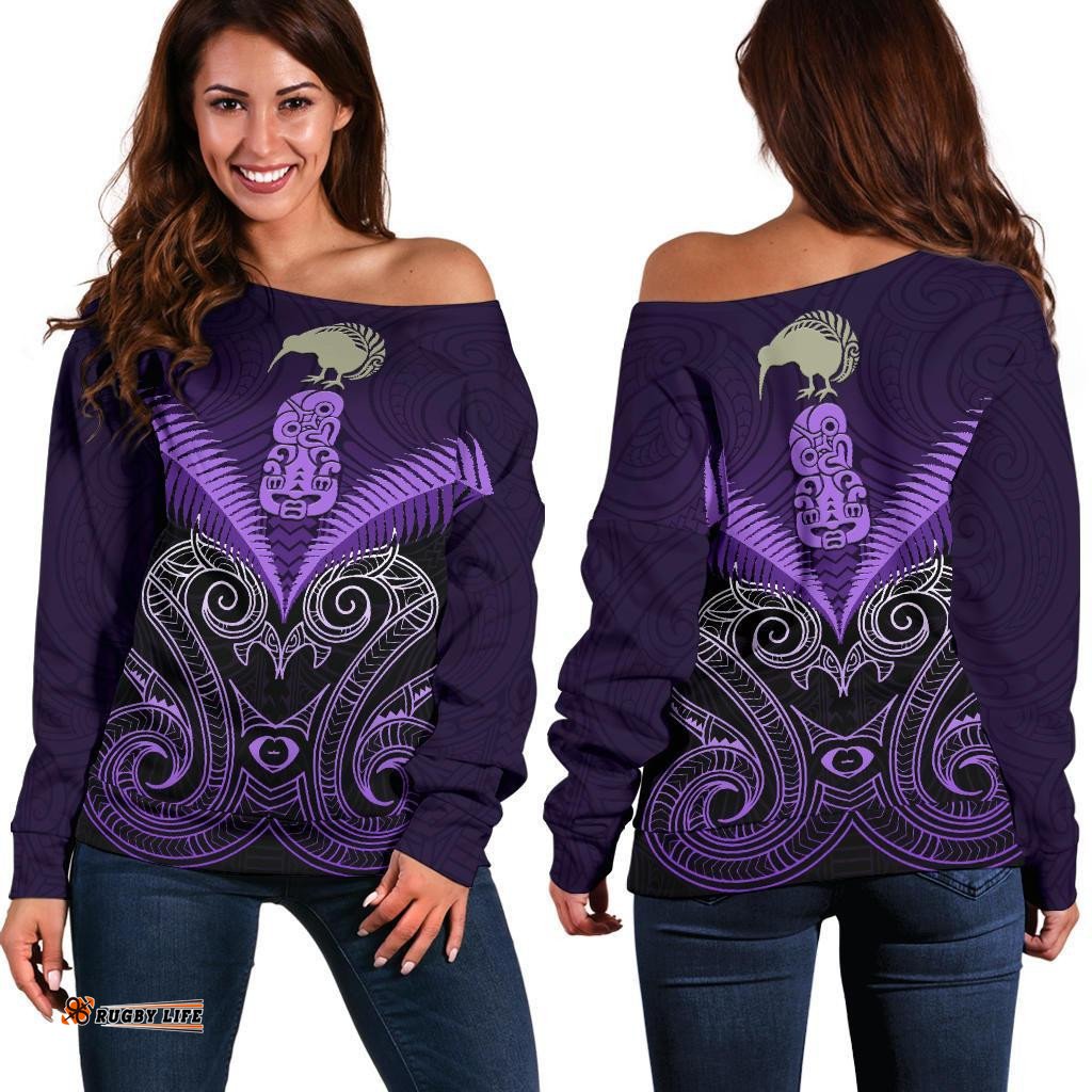 Maori Manaia New Zealand Off Shoulder Sweater Purple