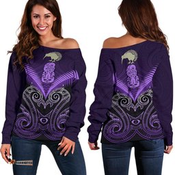Maori Manaia New Zealand Off Shoulder Sweater Purple