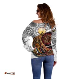 Aboriginal Kangaroo Pattern Dot Art Off Shoulder Sweater