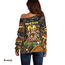 Merry Christmas AFL Hawks Off Shoulder Sweater Aboriginal Santa Football Mascot