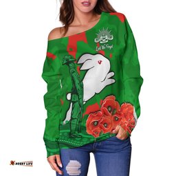Rabbitohs Anzac Day Women Off Shoulder Sweater South Sydney Camouflage Mix Aboriginal