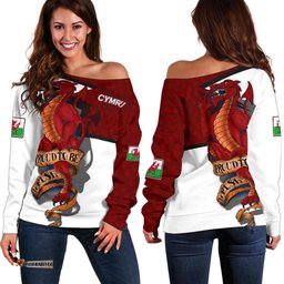 Wales Off Shoulder Sweater Dragon Proud To Be Welsh 01