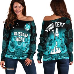 Custom Text And Number Brisbane Heat Off Shoulder Sweater Gradient Aboriginal Dot Painting