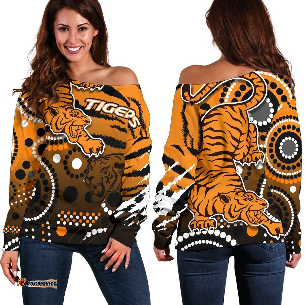 Tigers Women's Off Shoulder Sweater Wests Indigenous 08