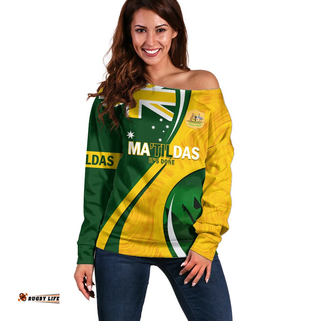 Matildas Soccer Off Shoulder Sweater 2024 Happy Australia Day Kangaroo Aussie Proud National Color