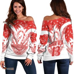 Custom Text and Number Swans Football Off Shoulder Sweater Est 1874 Aboriginal Boomerang Sydney Bloods