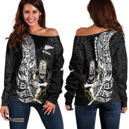 New Zealand Silver Fern Rugby Off Shoulder Sweater All Black Maori Version Black