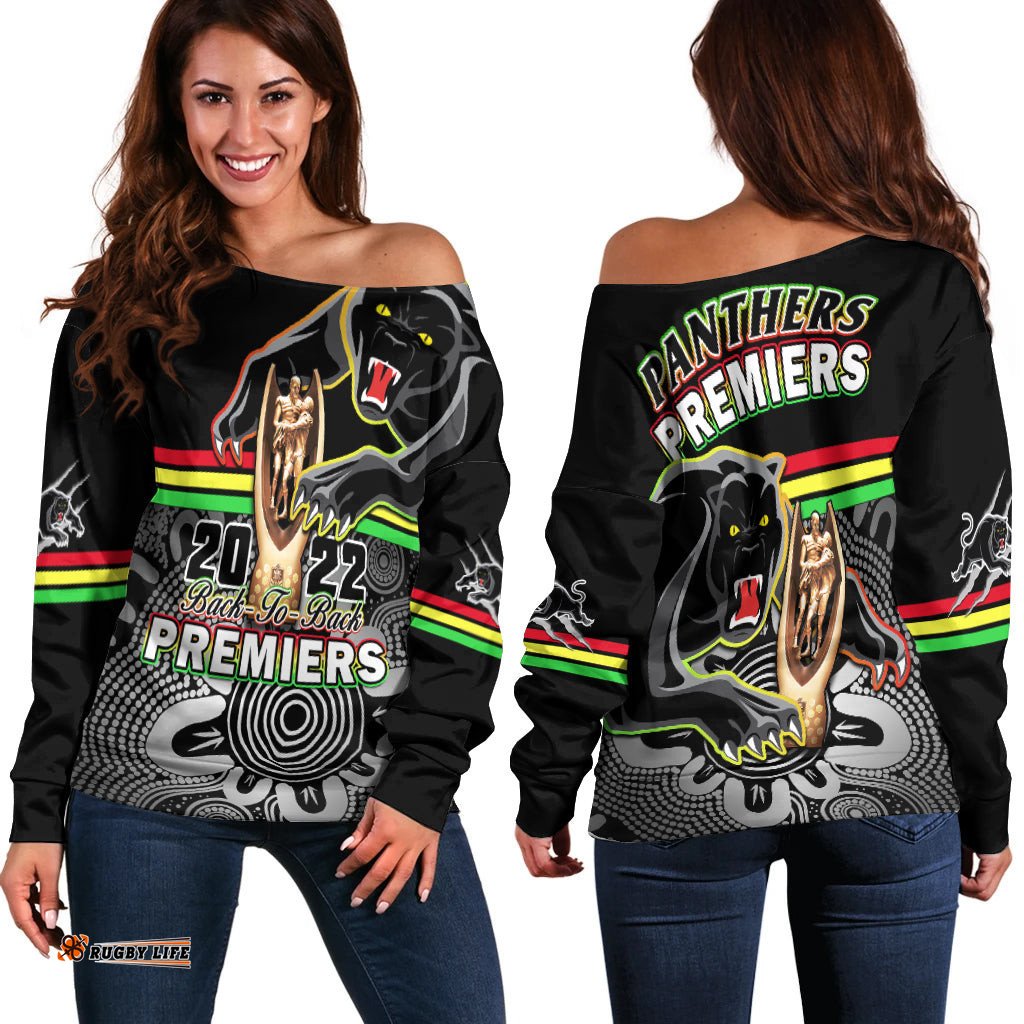 Panthers Rugby Off Shoulder Sweater Pennies Premiers Back To Back Indigenous Original
