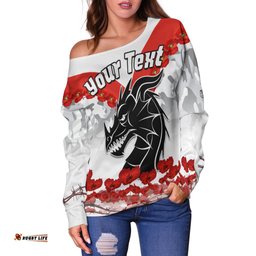 Custom Personalised Dragons Anzac Women Off Shoulder Sweater We Will Remember Them
