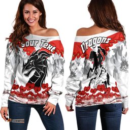 Custom Personalised Dragons Anzac Women Off Shoulder Sweater We Will Remember Them