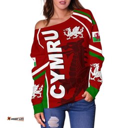 Wales Off Shoulder Sweater Cymru Red Dragon