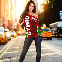 Wales Off Shoulder Sweater Cymru Red Dragon