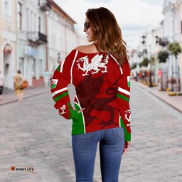 Wales Off Shoulder Sweater Cymru Red Dragon