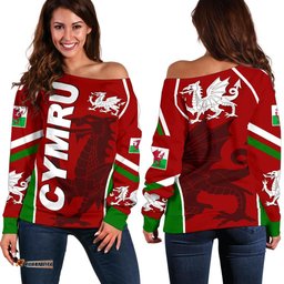 Wales Off Shoulder Sweater Cymru Red Dragon