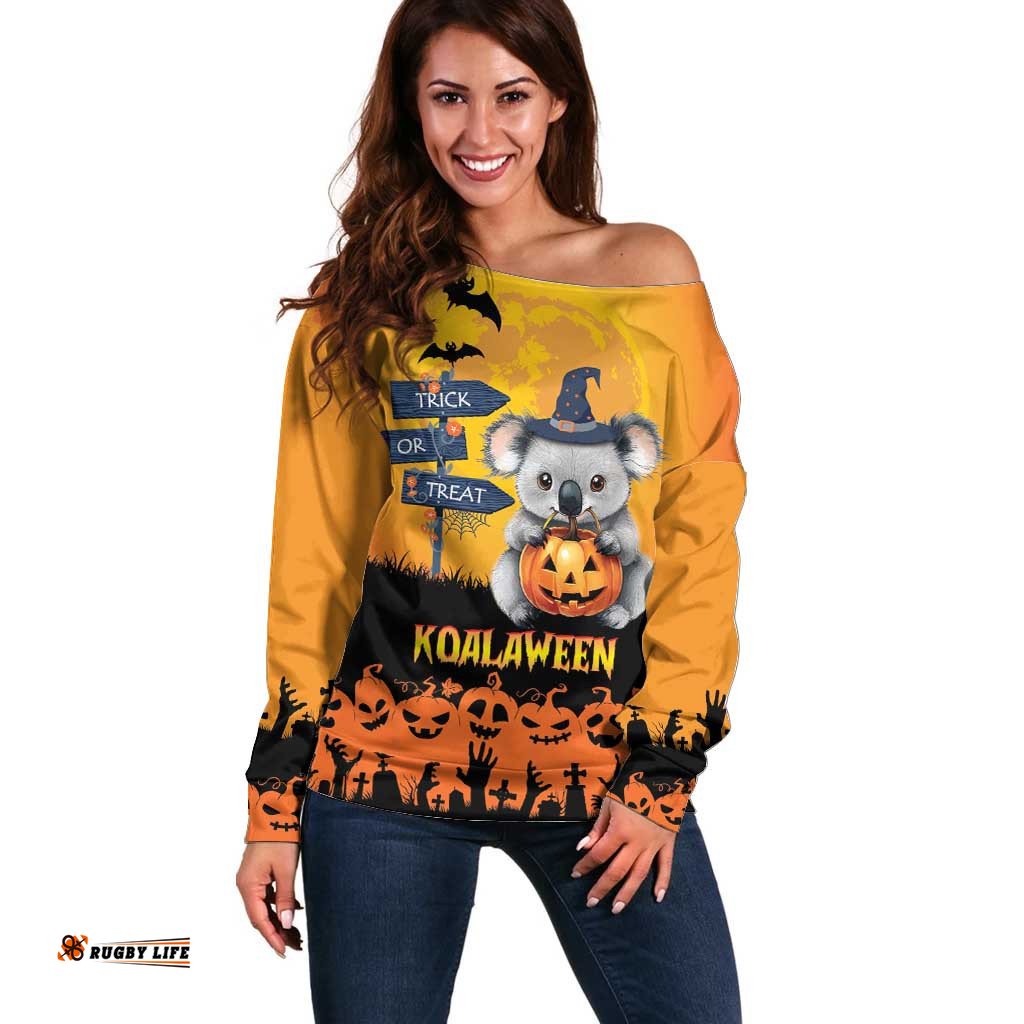 Happy Koalaween Off Shoulder Sweater Koala Ghost Trick or Treat