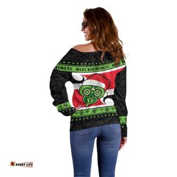 New Zealand Funny Christmas Off Shoulder Sweater Maori Tiki