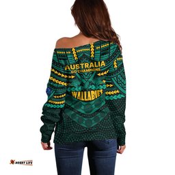 Wallabies Rugby Off Shoulder Sweater Polynesian and Aboriginal Special Green Version
