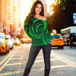 New Zealand Maori Mangopare Women Off Shoulder Sweater Polynesian Green