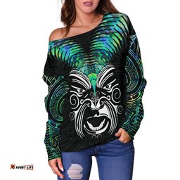New Zealand Maori Moko Women's Off Shoulder Sweater Paua Shell