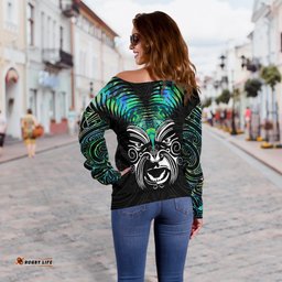 New Zealand Maori Moko Women's Off Shoulder Sweater Paua Shell