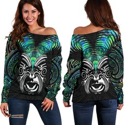 New Zealand Maori Moko Women's Off Shoulder Sweater Paua Shell