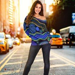 Off Shoulder Sweater Aboriginal Dot Unique Style Blue