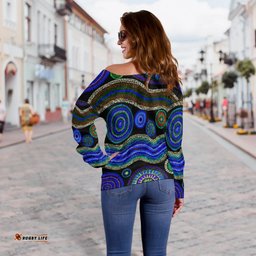Off Shoulder Sweater Aboriginal Dot Unique Style Blue