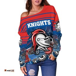 Custom Personalised Knights Women's Off Shoulder Sweater Newcastle Aboriginal Horizontal Style 03