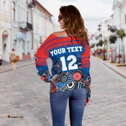 Custom Personalised Knights Women's Off Shoulder Sweater Newcastle Aboriginal Horizontal Style 03