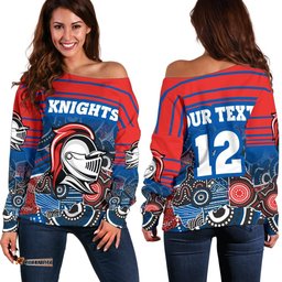 Custom Personalised Knights Women's Off Shoulder Sweater Newcastle Aboriginal Horizontal Style 03