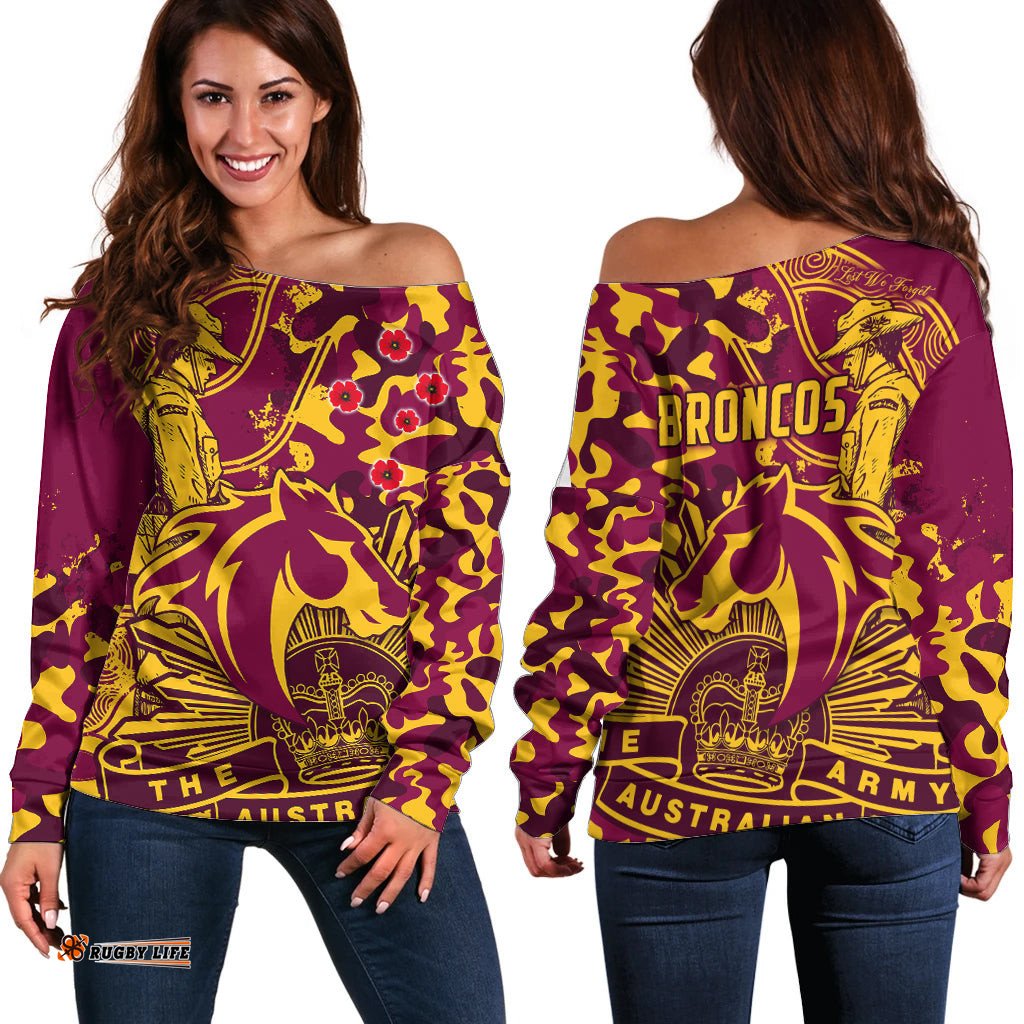 NRL ANZAC Broncos Off Shoulder Sweater Camouflage 02