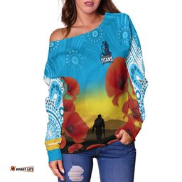 Gold Coast Titans Rugby Off Shoulder Sweater Anzac Day For The Fallen