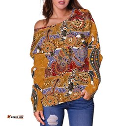 Off Shoulder Sweater Aboriginal Patterns Sweater Australian Animals
