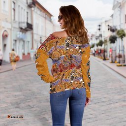Off Shoulder Sweater Aboriginal Patterns Sweater Australian Animals
