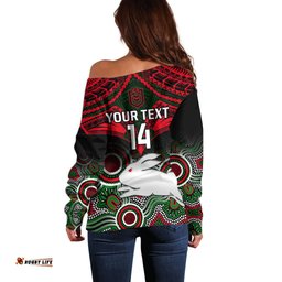 Personalised Rabbitohs Rugby Off Shoulder Sweater Souths 1908 Aboriginal Mix Polynesian Pattern