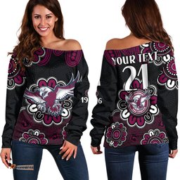 Custom Personalised NRL Manly Warringah Sea Eagles Rugby 1946 Aboriginal Off Shoulder Sweater