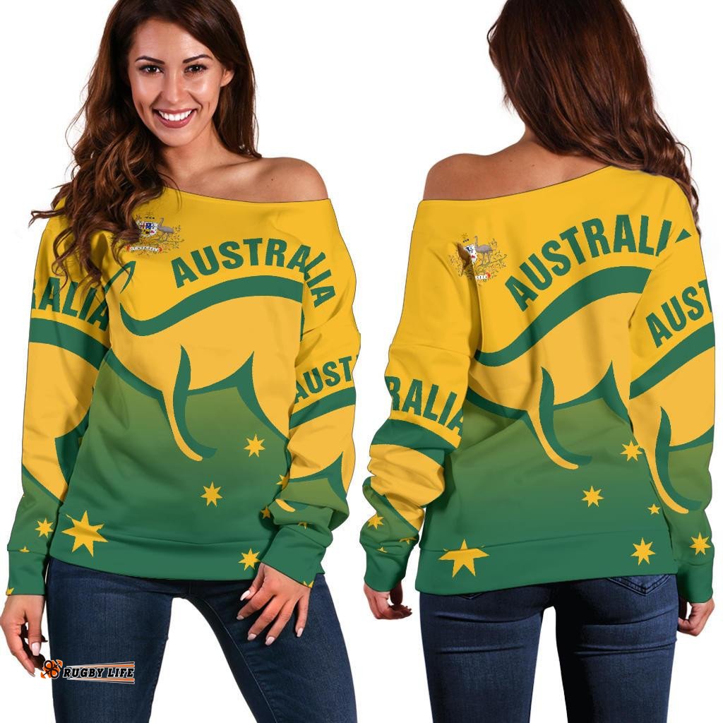 Off Shoulder Sweater Kangaroo Sweater Australian Coat Of Arms