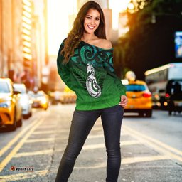 New Zealand Maori Women Off Shoulder Sweater Paua Shell Green