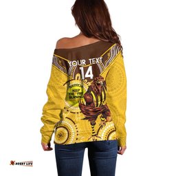 Custom AFL Hawkthorn NAIDOC Week Off Shoulder Sweater Keep The Fire Burning Indigenous Art