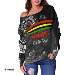 Panthers Anzac Day Women Off Shoulder Sweater Aboriginal Lest We Forget Ver.02