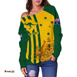 Custom Women's Off Shoulder Sweater Australia Kangaroo Sign National Color